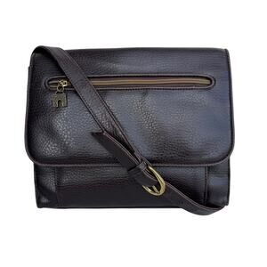 Relic Dark Brown Pebbled Leather Flap Crossbody Bag, Shoulder Satchel Handbag